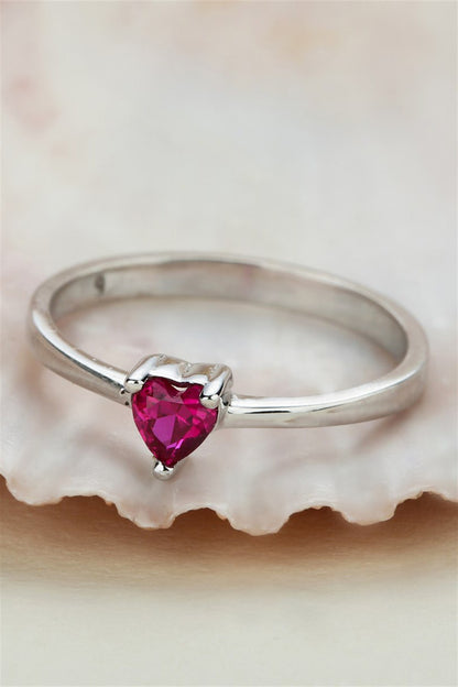 Silver Pink Heart Gemstone Ring