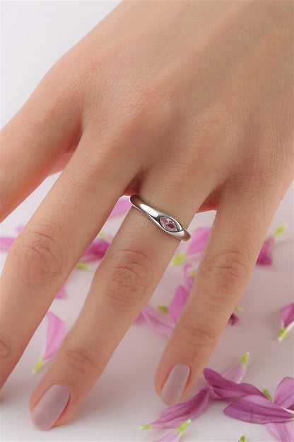Silver Pink Shuttle Gemstone Design Ring