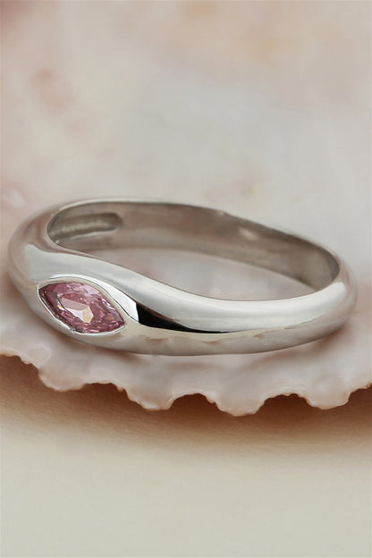 Silver Pink Shuttle Gemstone Design Ring