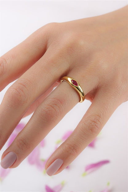 Silver Pink Shuttle Gemstone Design Ring