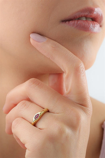Silver Pink Shuttle Gemstone Design Ring