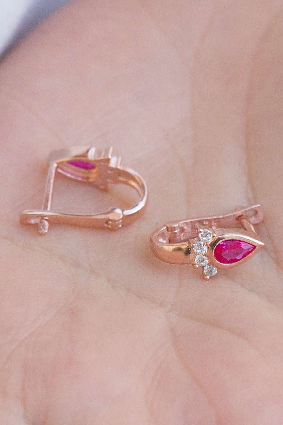 Silver Pink Gemstone Drop Earrings