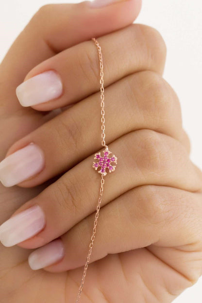 Silver Pink Gemstone Snowflake Bracelet