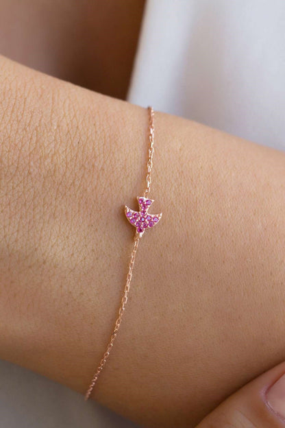 Silver Pink Gemstone Bird Bracelet