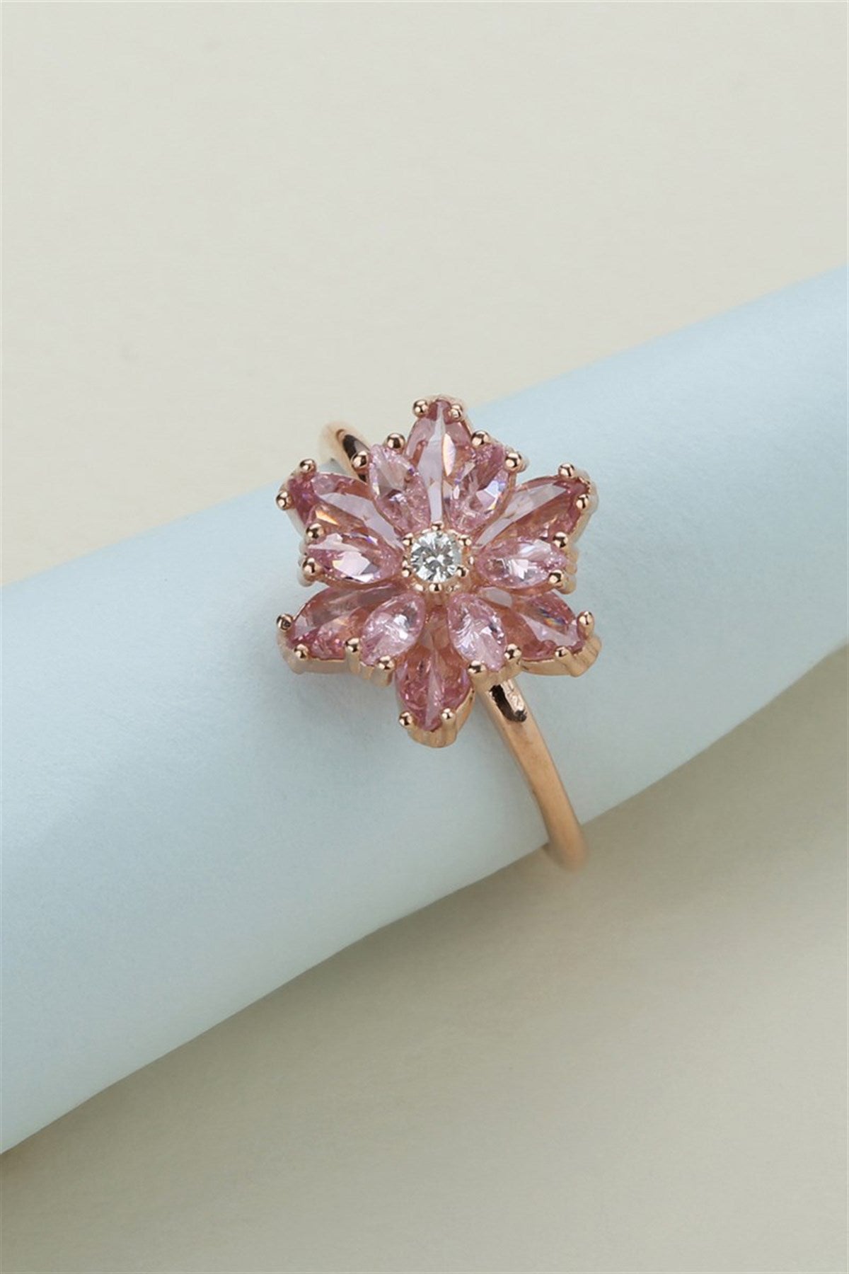 Silver Pink Gemstone Lotus Flower Necklace Ring Mini Set