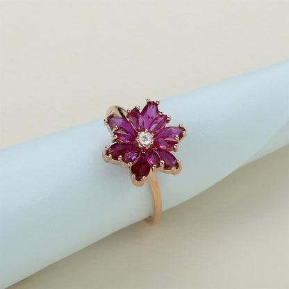 Silver Pink Gemstone Lotus Flower Necklace Ring Mini Set