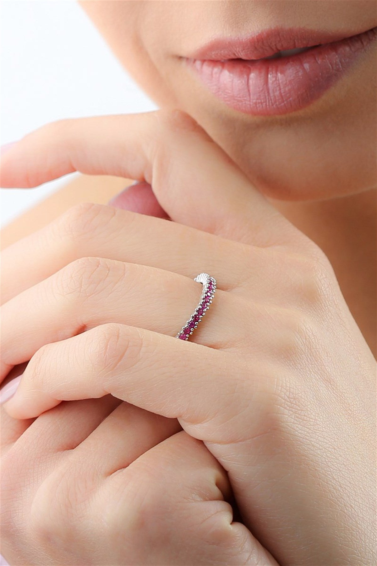 Silver Pink Gemstone Full Stones Ring