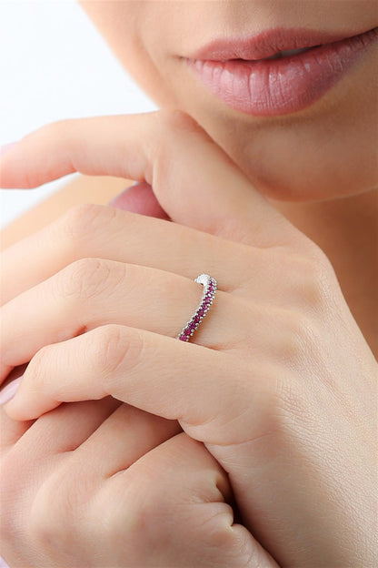 Silver Pink Gemstone Full Stones Ring