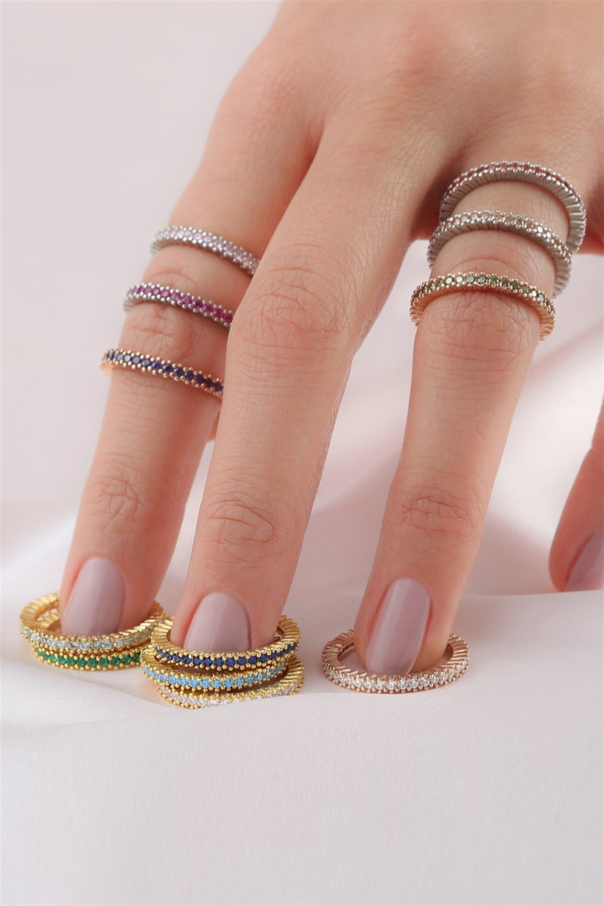 Silver Pink Gemstone Full Stones Ring