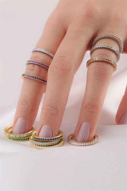 Silver Pink Gemstone Full Stones Ring