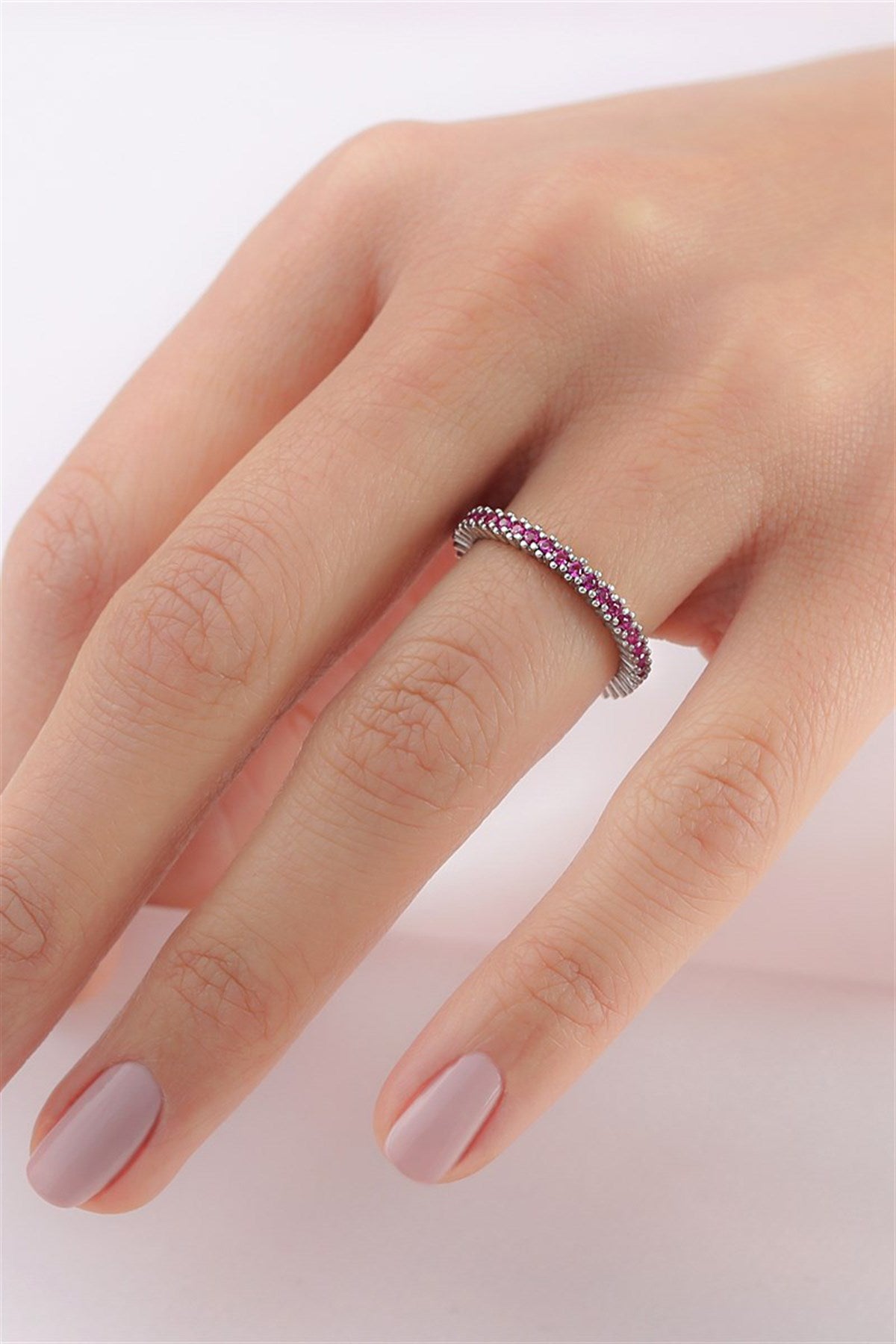 Silver Pink Gemstone Full Stones Ring