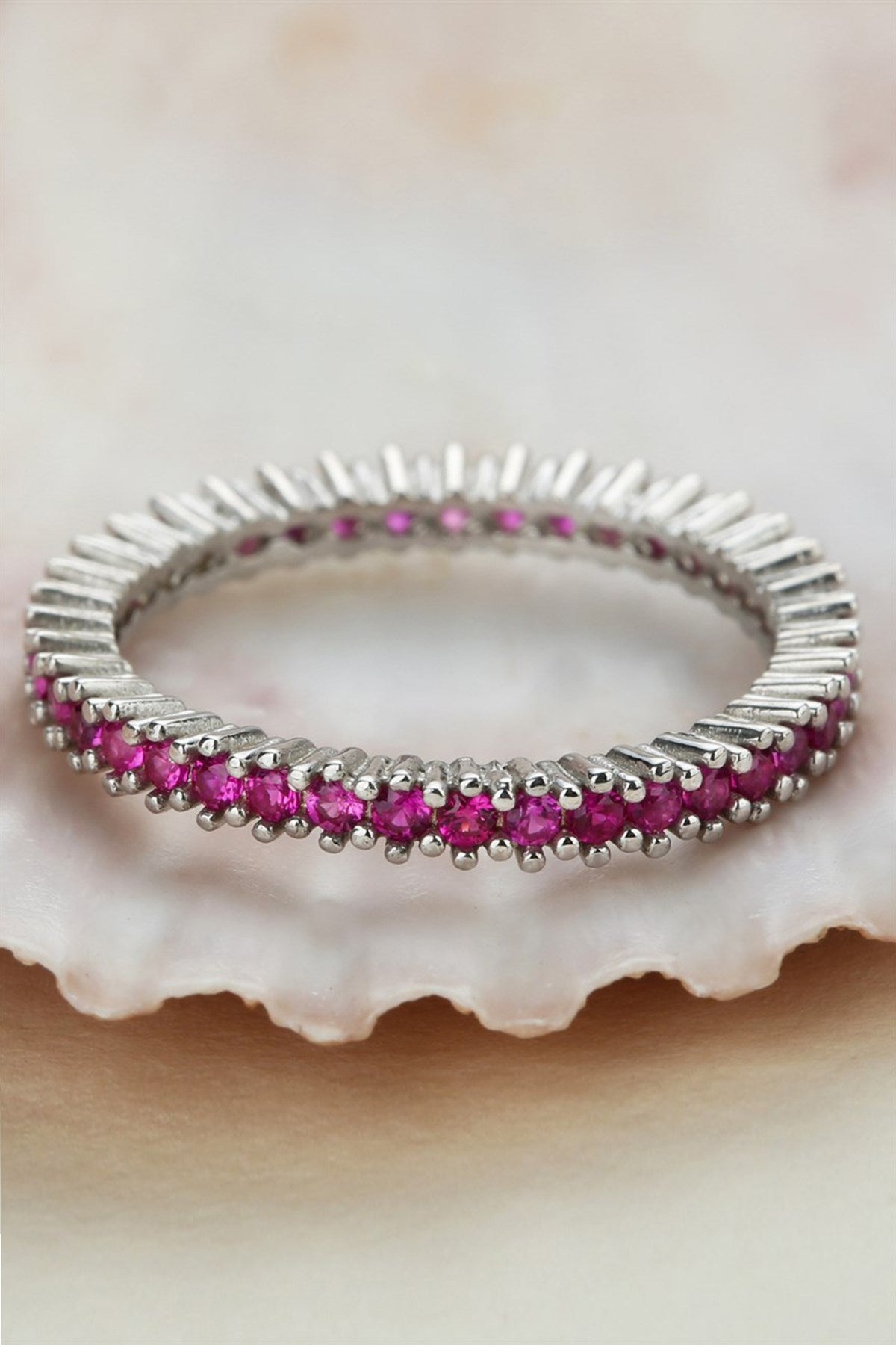 Silver Pink Gemstone Full Stones Ring