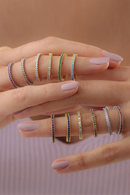 Silver Pink Gemstone Full Stones Ring