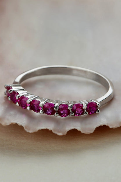 Silver Pink Gemstone Half Turn Ring