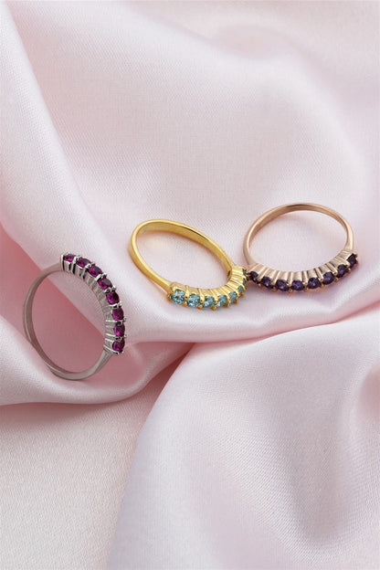 Silver Pink Gemstone Half Turn Ring