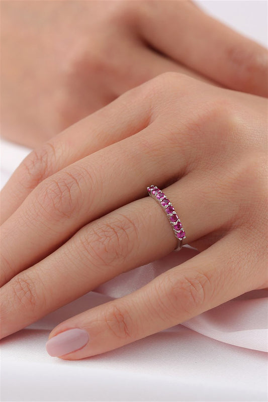 Silver Pink Gemstone Half Turn Ring