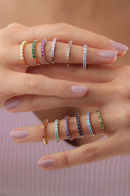 Silver Pink Gemstone Half Turn Ring