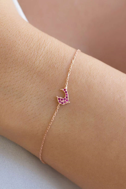 Silver Pink Gemstone Dolphin Bracelet
