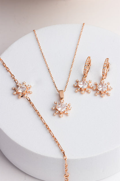 Silver Princess Gemstone Necklace Earrings Bracelet Set