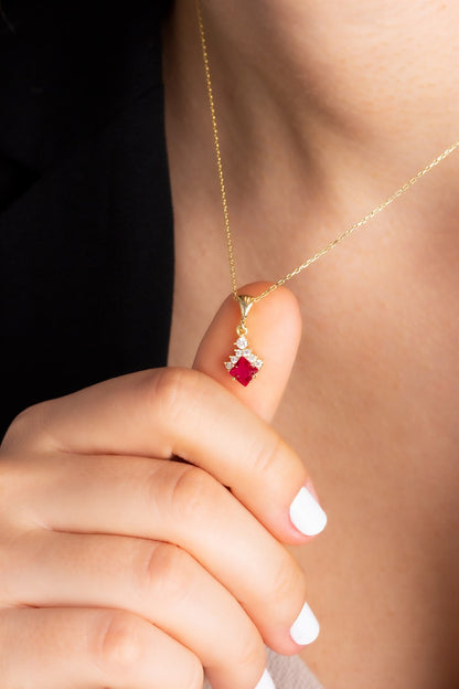 Silver Princess Ruby Gemstone Necklace Earrings Ring Set