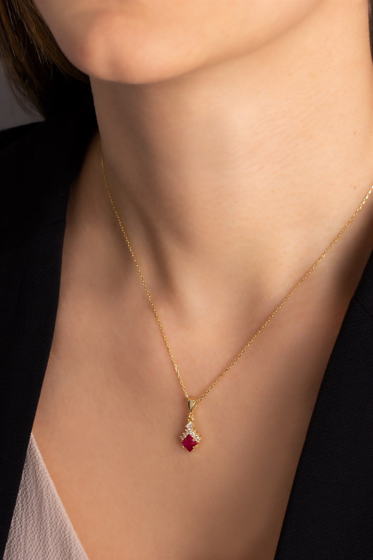 Silver Princess Ruby Gemstone Necklace Earrings Ring Set