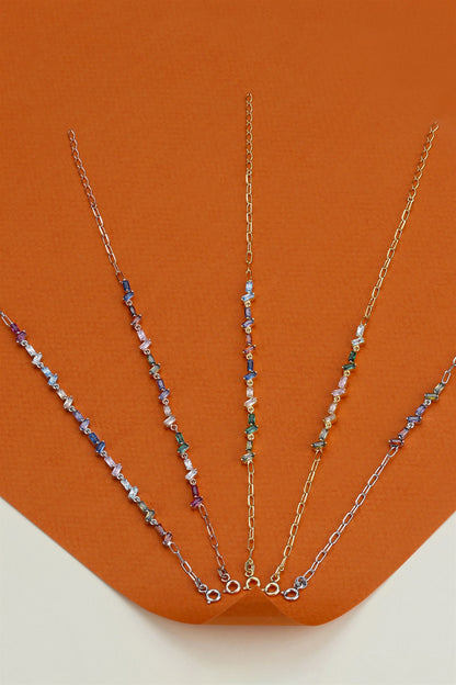 Silver Colorful Baguette Gemstone Chain Bracelet