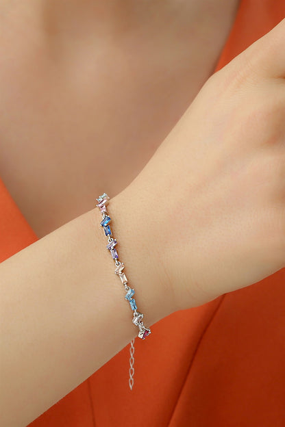 Silver Colorful Baguette Gemstone Chain Bracelet