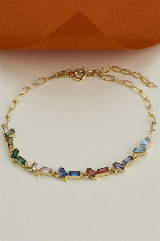 Silver Colorful Baguette Gemstone Chain Bracelet