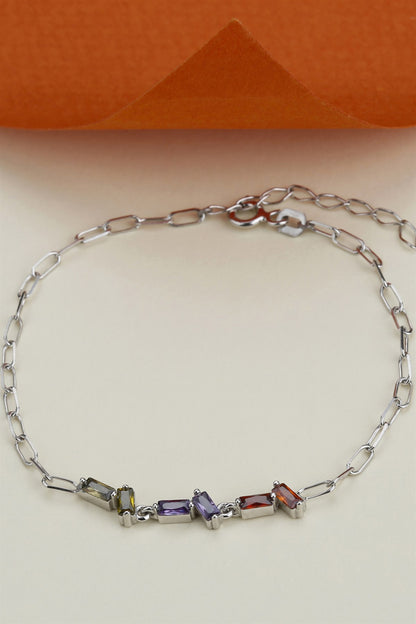 Silver Colorful Baguette Gemstone Chain Bracelet