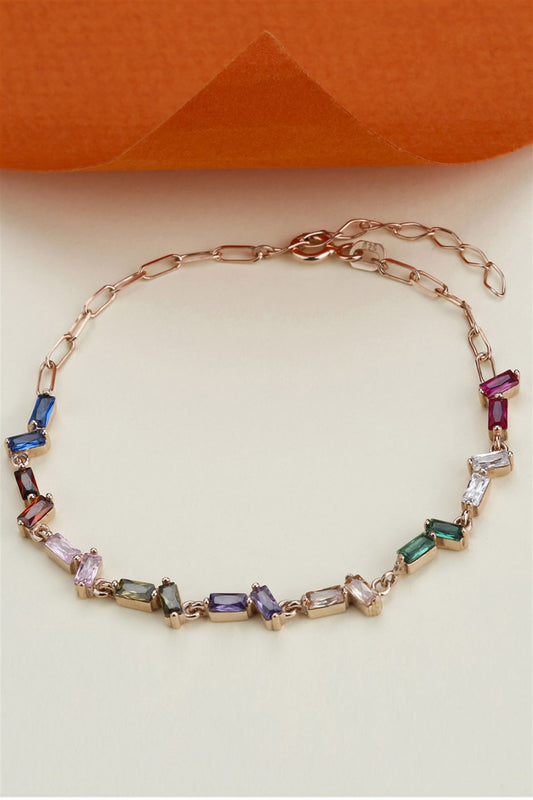 Silver Colorful Baguette Gemstone Chain Bracelet