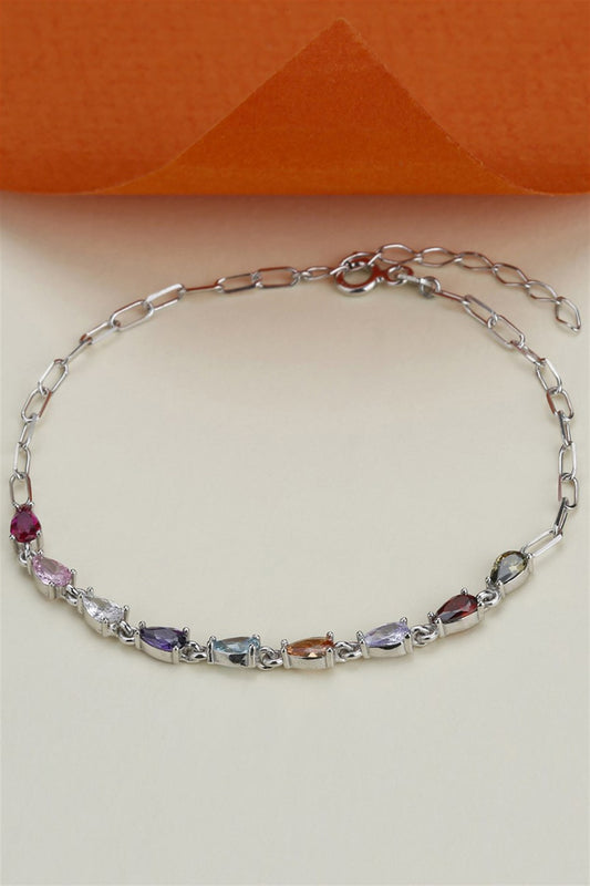 Silver Colorful Drop Gemstone Waterway Chain Bracelet