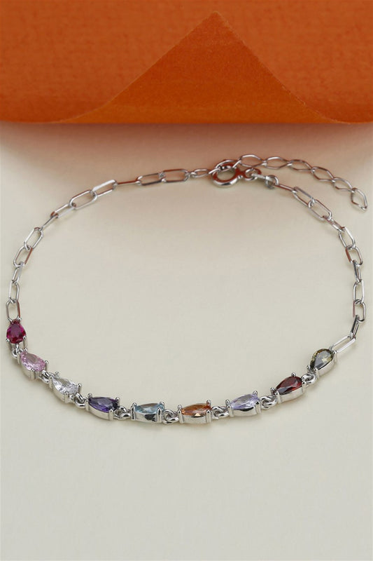 Bracelet chaîne en argent avec pierres précieuses colorées et gouttes