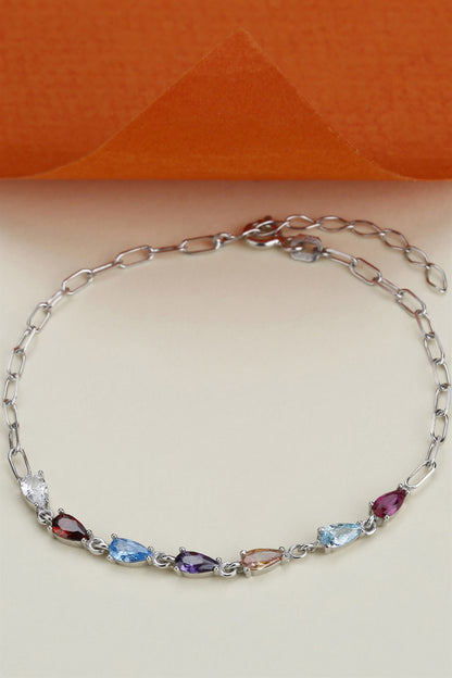 Silver Colorful Drop Gemstone Chain Bracelet