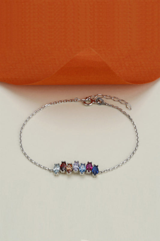 Silver Colorful Shuttle Gemstone Bracelet