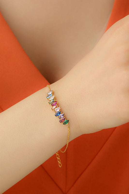 Bracelet en argent avec pierres précieuses navette colorées