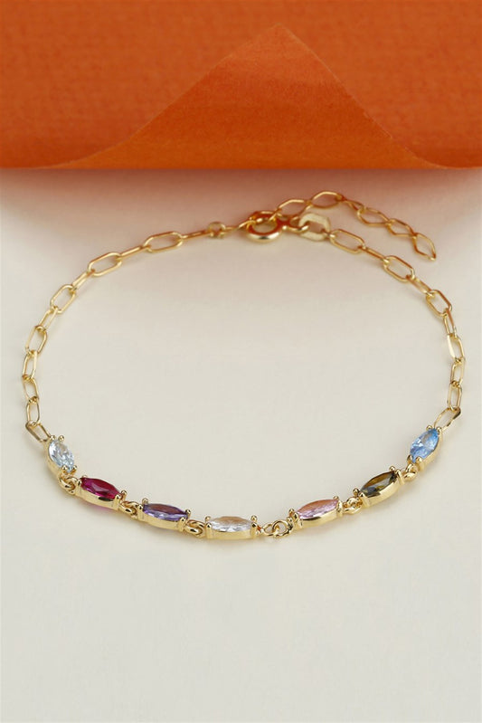 Silver Colorful Shuttle Gemstone Waterway Bracelet