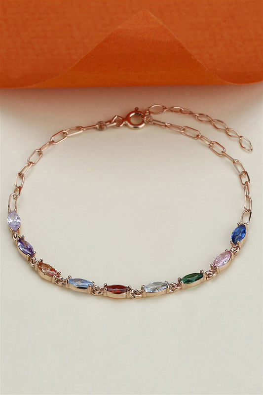 Silver Colorful Shuttle Gemstone Waterway Bracelet