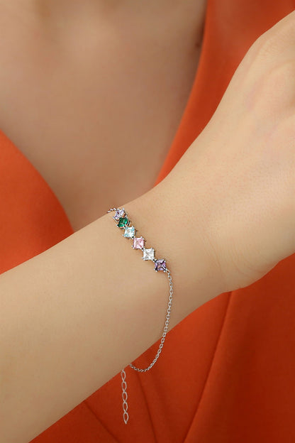 Bracelet chaîne en argent avec pierres précieuses princesse colorées