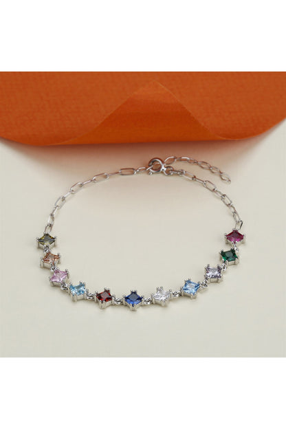 Bracelet chaîne en argent avec pierres précieuses princesse colorées