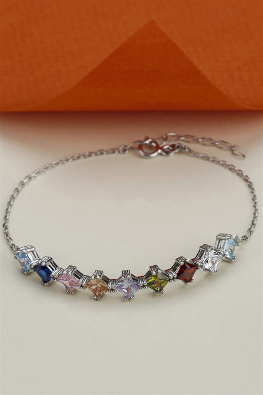 Silver Colorful Princess Gemstone Chain Bracelet