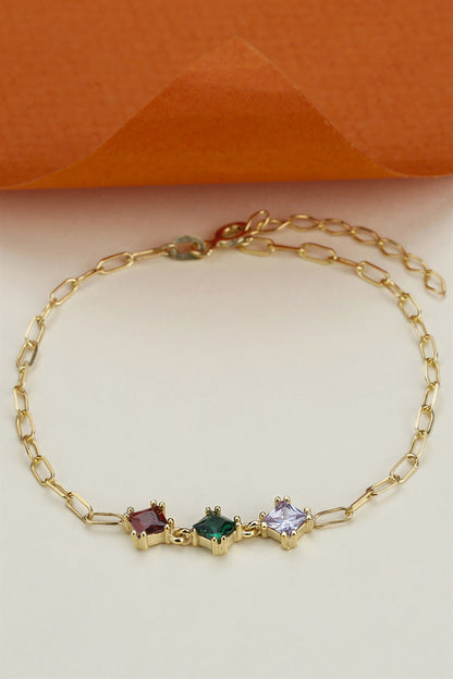 Bracelet chaîne en argent avec pierres précieuses princesse colorées