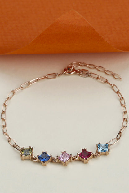 Bracelet chaîne en argent avec pierres précieuses princesse colorées