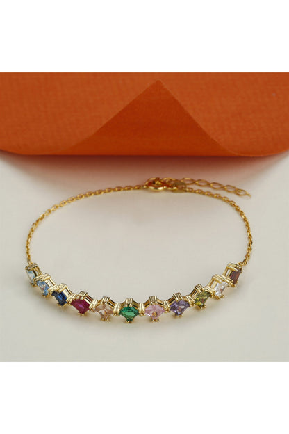 Silver Colorful Princess Gemstone Chain Bracelet