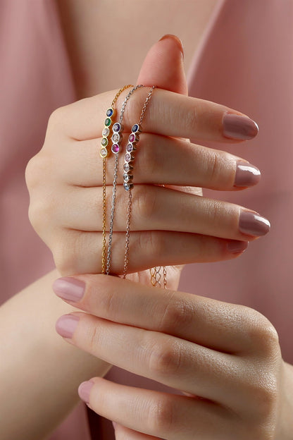 Bracelet de pierres précieuses colorées en argent