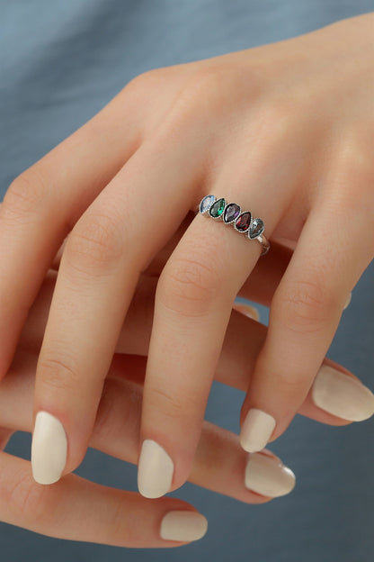 Bague goutte de pierres précieuses colorées en argent