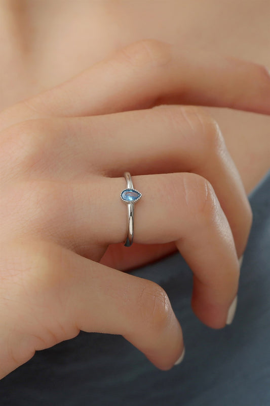 Bague goutte de pierres précieuses colorées en argent