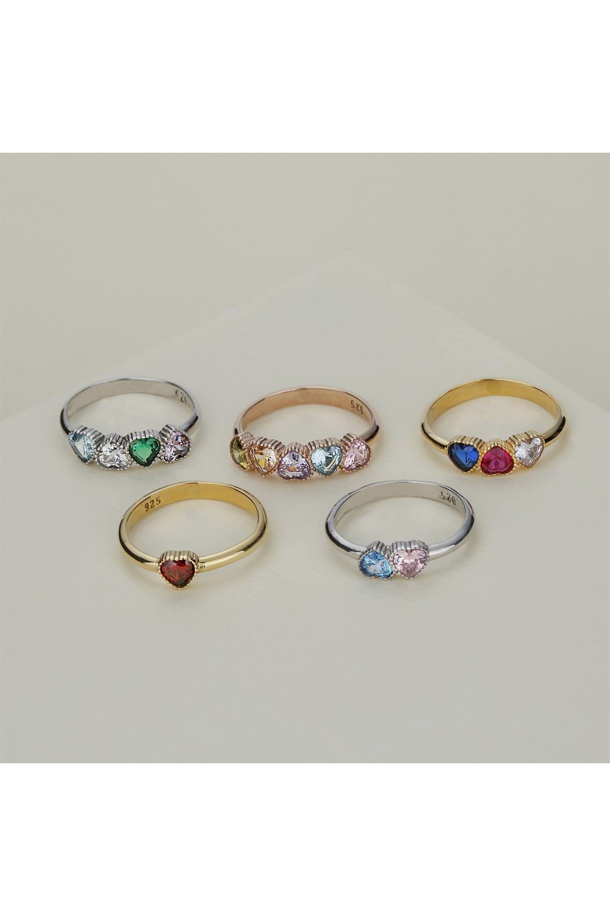 Silver Colorful Gemstone Heart Ring