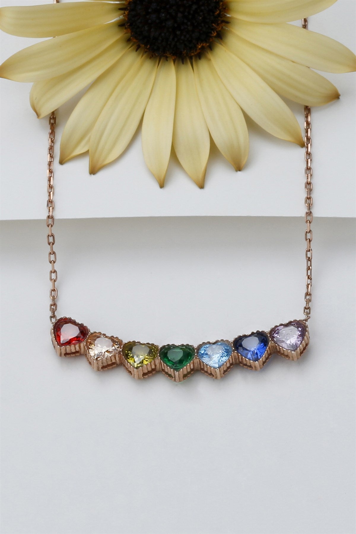 Silver Colorful Gemstone Heart Necklace