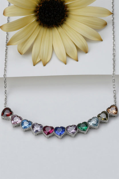 Collier coeur en pierres précieuses colorées en argent