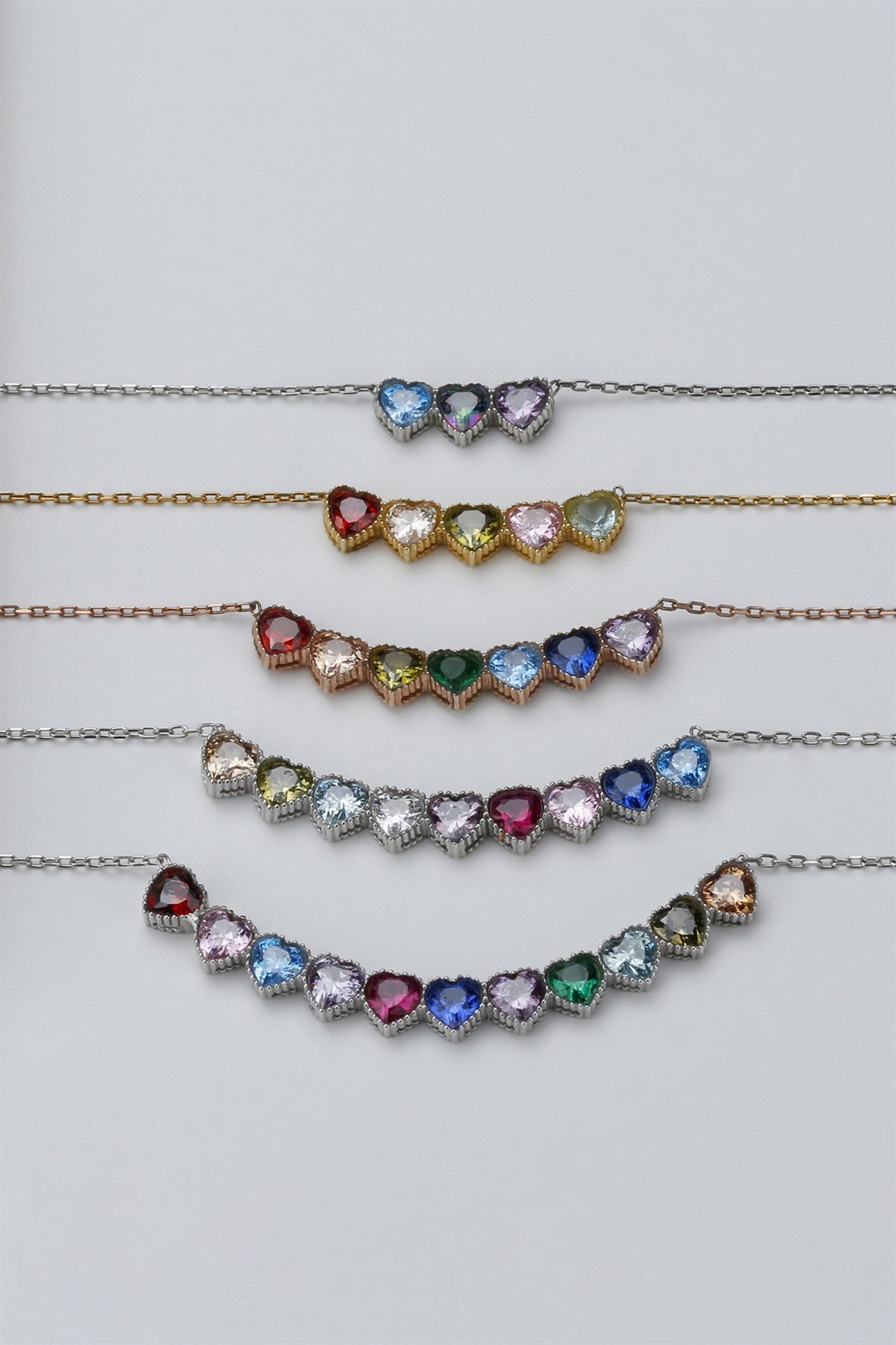 Silver Colorful Gemstone Heart Necklace